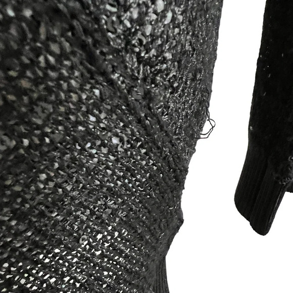 Guess Sheer Sequin Knit Black Sweater Size Medium Long Sleeves Pullover Neutral - Picture 6 of 10